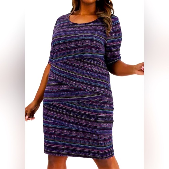 Women’s Dress Plus Size 20W CONNECTED APPAREL Purple Multi Short Sleeves Strechy - Picture 4 of 8